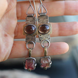 Vintage Retro Metal Square Rose Crystal Earrings