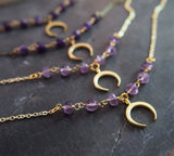 Crescent Moon Necklace Pendant Purple Crystal Golden Moon Jewelry