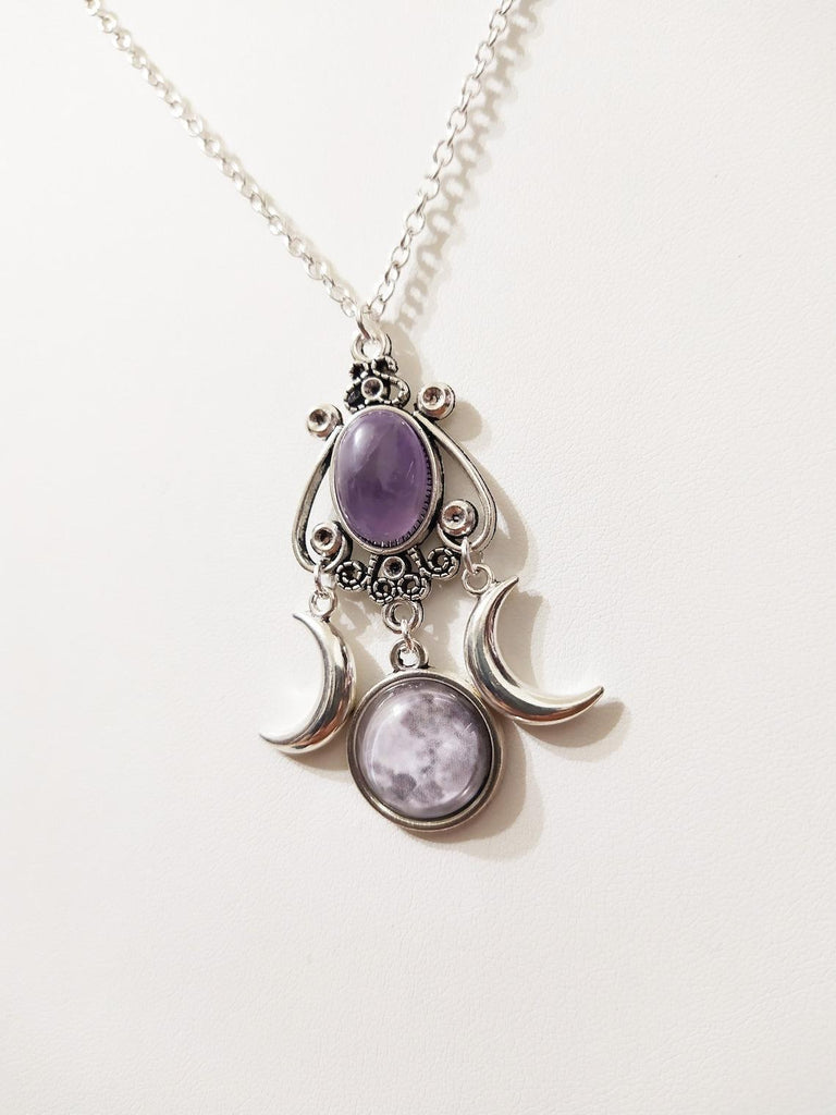Mystic Moon Phase Goddess Amethyst Necklace