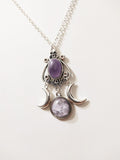 Mystic Moon Phase Goddess Amethyst Necklace