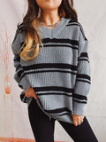 Loose oversized V-neck ripped striped knit Pullover Sweater