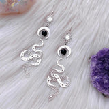 Silver Snake Moon Black Jasper Crystal Drop Earrings