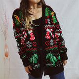 Christmas Socks & Abies Leaves Pattern Cardigan Sweater
