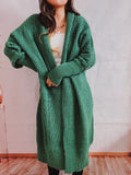 Loose Solid Color Batwing-Sleeves Scarf Lapel Knitted Long Cardigan Sweater Jacket