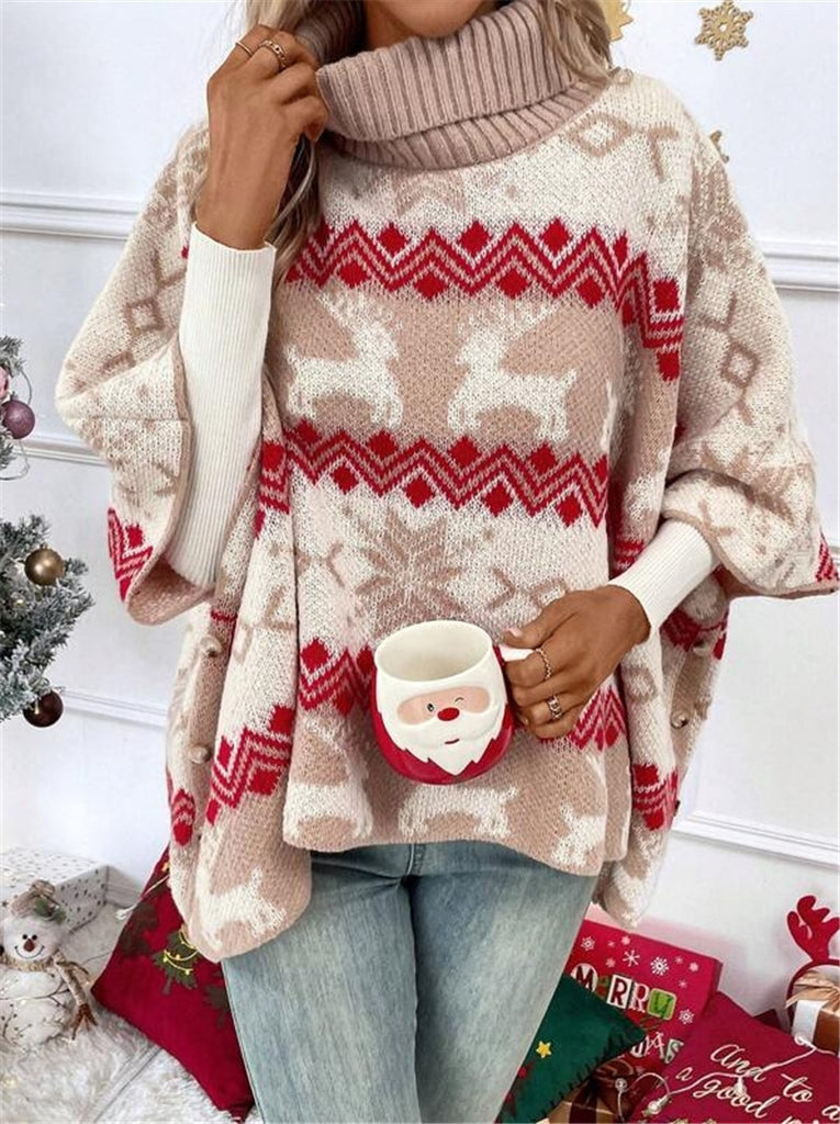 Christmas Elk Snowflake Dolman Sleeve Shawl Sweater