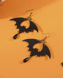 Halloween Funny Black Leather Bat Earrings