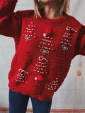 Christmas Hat & Cane 3D Pattern Jacquard Pullover Sweater