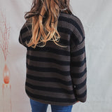 Loose Bateau Collar Striped Long-Sleeved Knitted Pullover Casual Sweater