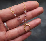 Crescent Moon Necklace Pendant Purple Crystal Golden Moon Jewelry