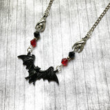 Gothic Black Bat Choker Crystal Bead Necklace