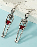 Red Love Human Skull Retro Earrings