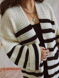 Striped Casual Style Winter Cardigan Sweater