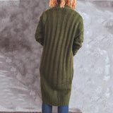 Single-Breasted Burlap Pocket Knitted Long Sweater Cardigan Jacket