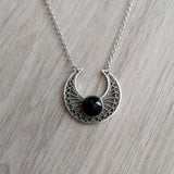 Black Natural Agate Filigree Crescent Moon Pendant Necklace