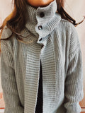 Solid Color Casual Style Turtleneck Cardigan Sweater