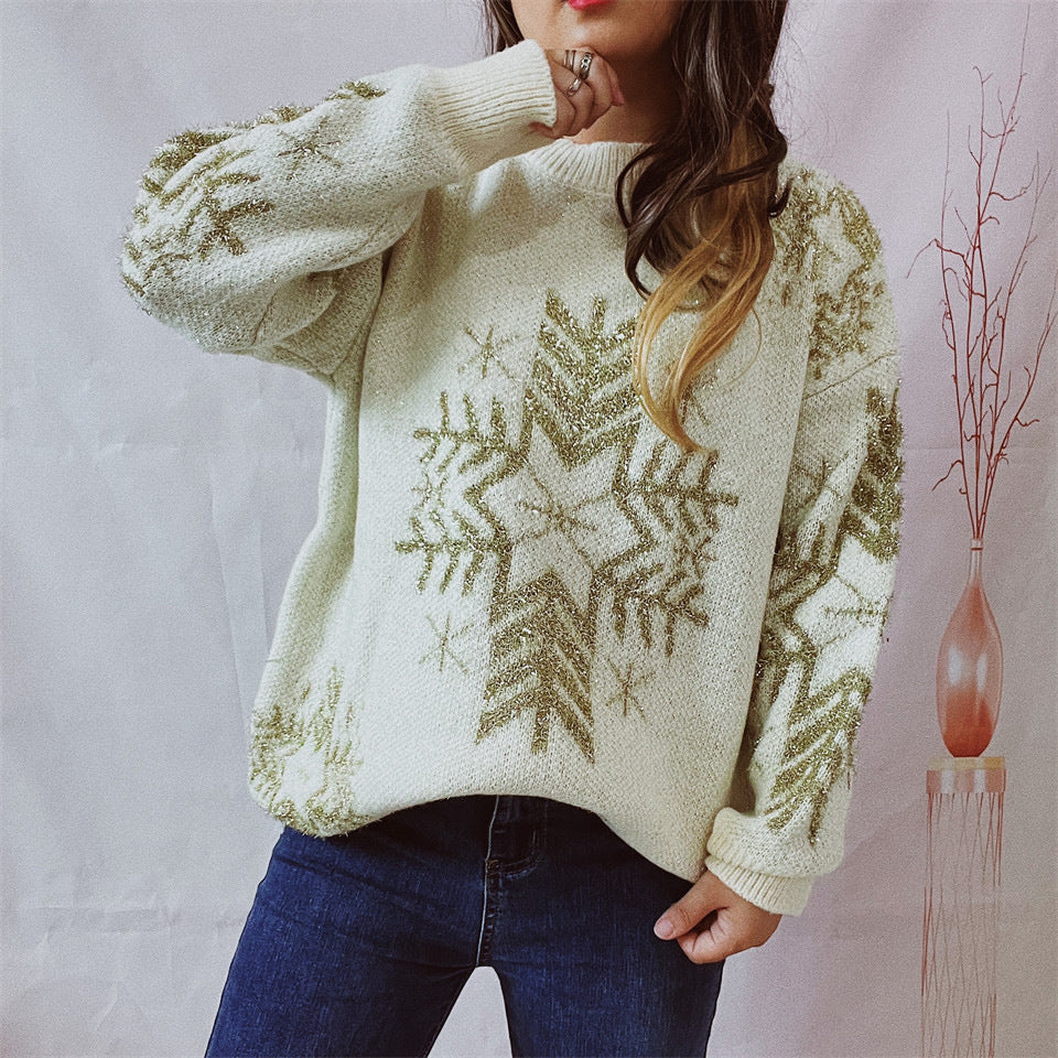 Christmas Snowflake Pattern Jacquard Pullover Sweater
