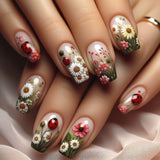 Fantasy Garden Ladybug Medium Square Press-On Nails