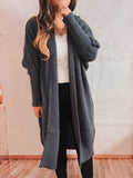 Loose Solid Color Batwing-Sleeves Scarf Lapel Knitted Long Cardigan Sweater Jacket