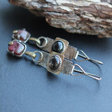 Vintage Retro Metal Square Rose Crystal Earrings