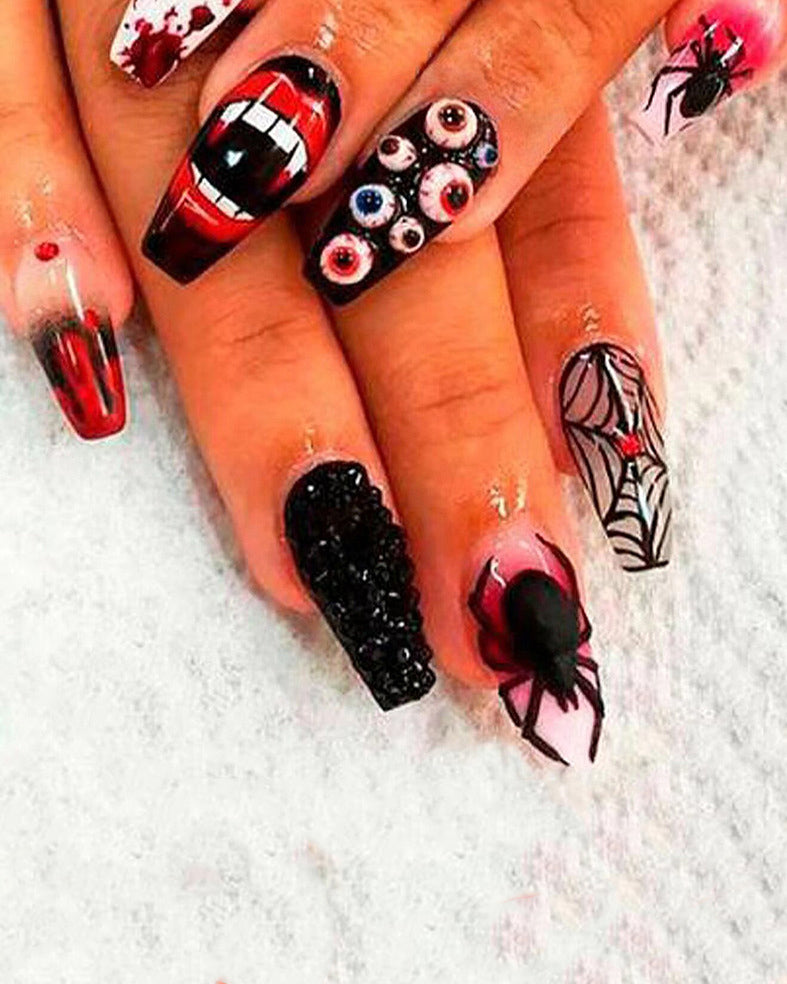 Halloween Spider Eyes with Diamond Wearable Nails