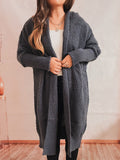 Loose Solid Color Batwing-Sleeves Scarf Lapel Knitted Long Cardigan Sweater Jacket