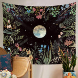 Botanical Garden Moon Night Printed Tapestry