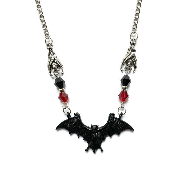 Gothic Black Bat Choker Crystal Bead Necklace
