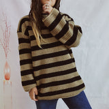 Loose Bateau Collar Striped Long-Sleeved Knitted Pullover Casual Sweater