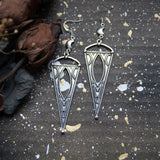 Mystic Silver Triangular Shield Drop Metal Earrings
