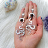 Silver Snake Moon Black Jasper Crystal Drop Earrings