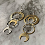 Retro Metal Moon Phase Drop Earrings