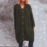 Single-Breasted Burlap Pocket Knitted Long Sweater Cardigan Jacket