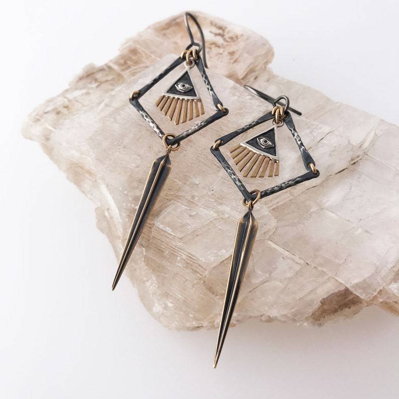 Vintage Triangular Eye of Horus Earrings