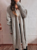 Loose Solid Color Batwing-Sleeves Scarf Lapel Knitted Long Cardigan Sweater Jacket