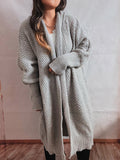 Loose Solid Color Batwing-Sleeves Scarf Lapel Knitted Long Cardigan Sweater Jacket