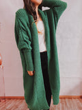 Loose Solid Color Batwing-Sleeves Scarf Lapel Knitted Long Cardigan Sweater Jacket