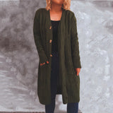 Single-Breasted Burlap Pocket Knitted Long Sweater Cardigan Jacket