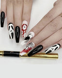 Halloween Black and White Skull Long T False Nails