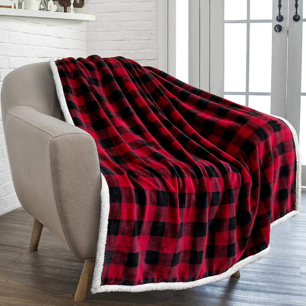 Christmas Red Checkered Digital Printed Thickened Flannel Blanket
