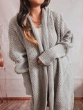 Loose Solid Color Batwing-Sleeves Scarf Lapel Knitted Long Cardigan Sweater Jacket