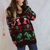 Christmas Socks & Abies Leaves Pattern Cardigan Sweater
