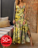 Tropical Pineapple Rhubarb Print Slip Maxi Dress