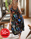 Magic Potion Bottle Dinosaur Skull Fossil Printed Cut-off Midi Dress