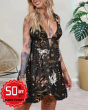 Magic Deer Family Print V-Neck Mini Dress