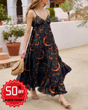 Dreamy Moon Print Suspenders V-Neck Dress