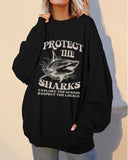 “Protect The Sharks ” Printed Casual Sweatshirt