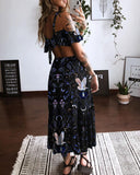 Owl In The Moon Night Paradise Printed Two Piece Skirt Set