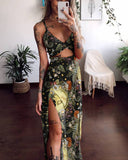 Hidden Forest Sun And Flower Print Leaky Navel Two-Piece Set