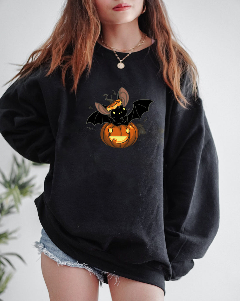 Halloween Bat Pumpkin Pattern Print Sweatshirt