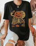 Halloween Skull And Pumpkin Devil Print T-Shirt